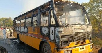 School bus catches fire in Chhatrapati Sambhajinagar